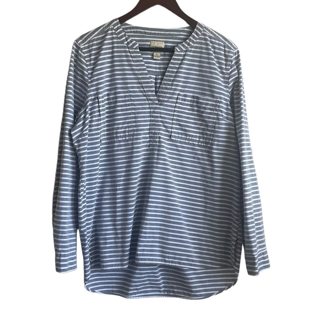 GH & Bass Co Women Tunic Top XL Gray White Striped Cotton Preppy Coastal Light